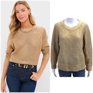 NEW Tuckernuck Gold Crochet Aspen Crewneck Sweater Foil Knit Elevated Runway LG